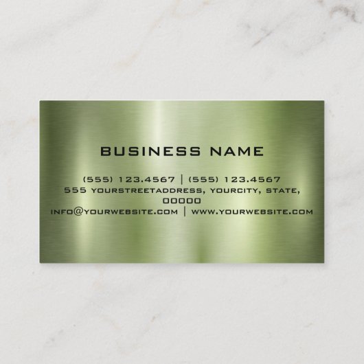 Groen metallisch gepolijst glanzend visitekaartje (Achterkant)