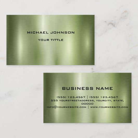 Groen metallisch gepolijst glanzend visitekaartje (Voorkant / Achterkant)