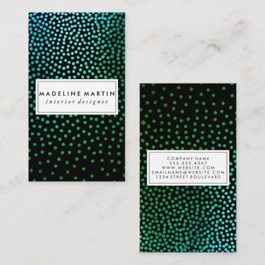 Groen metallisch gevlochten patroon visitekaartje (Voorkant / Achterkant)