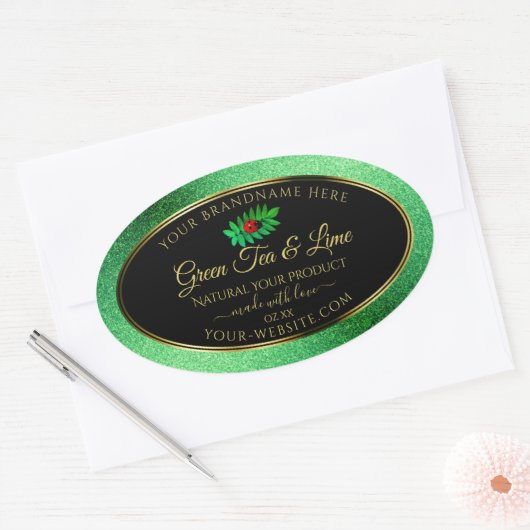 Groen metallisch glitter zwart etiket laebug (Envelop)