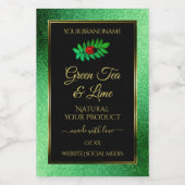 Groen metallisch glitter zwart etiket laebug (Enkel label)