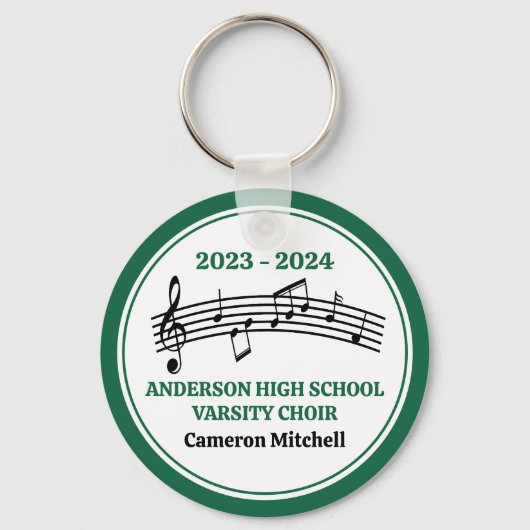 Groen middelbaar schoolkoor gepersonaliseerd sleutelhanger (Achterkant)