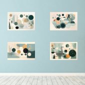 Groen midden eeuw muurkunst sets (Houten vloer)