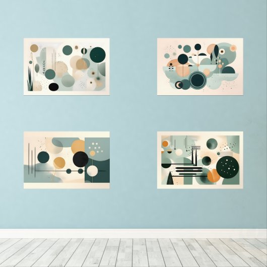 Groen midden eeuw muurkunst sets (Houten vloer)