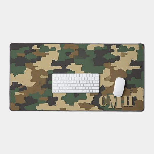 Groen Militair Retro Camouflage Stencil Monogram Bureaumat (Keyboard & Muis)