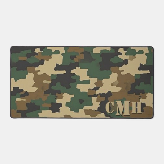 Groen Militair Retro Camouflage Stencil Monogram Bureaumat (Voorkant)