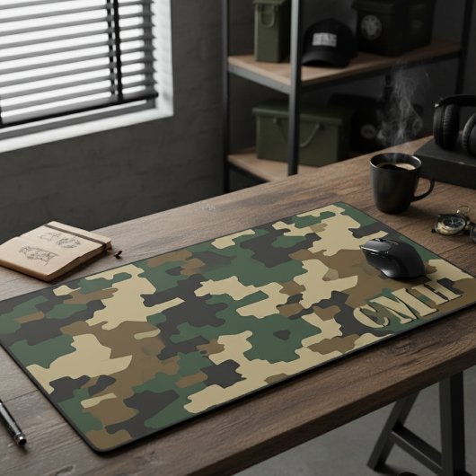 Groen Militair Retro Camouflage Stencil Monogram Bureaumat