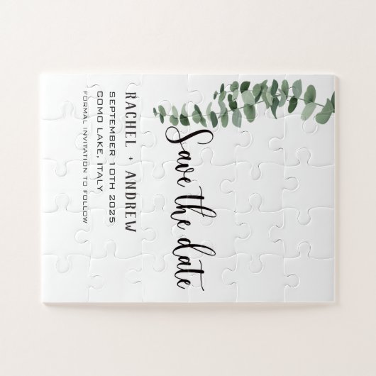 Groen & minimalistisch Bruiloft bewaar de datumkaa Legpuzzel (Horizontaal)