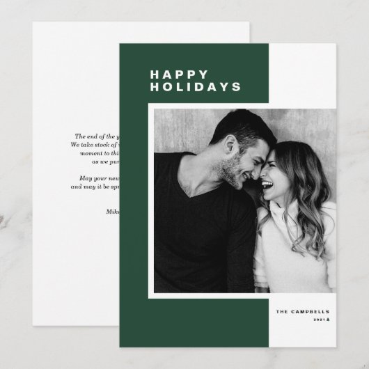 Groen minimalistisch kleurenblok Prettige feestdag Feestdagenkaart (Voorkant / Achterkant)