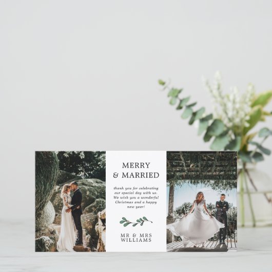 Groen Minimalistisch Mistletoe Prettig Getrouwd Ke Bedankkaart (Staand voorkant)