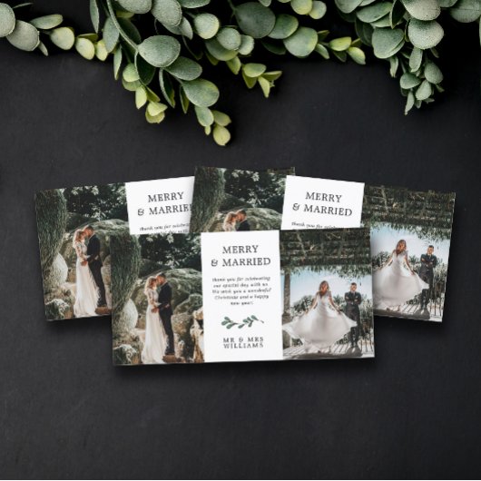 Groen Minimalistisch Mistletoe Prettig Getrouwd Ke Bedankkaart