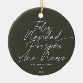 Groen minimalistisch modern script Feliz Navidad Keramisch Ornament (Voorkant)