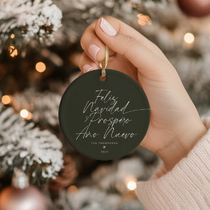 Groen minimalistisch modern script Feliz Navidad Keramisch Ornament