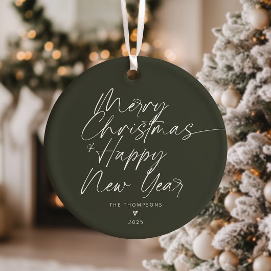 Groen minimalistisch modern script Vrolijk kerstfe Keramisch Ornament