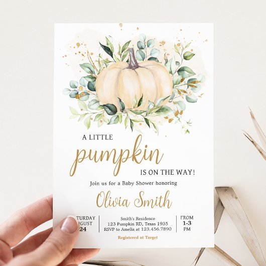 Groen minimalistisch pompoen Baby shower Kaart