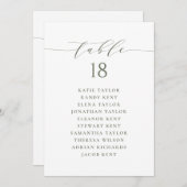 Groen Minimalistisch Script Zitschema Tafelnummer (Voorkant / Achterkant)