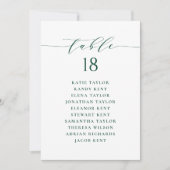 Groen Minimalistisch Script Zitschema Tafelnummer (Voorkant)