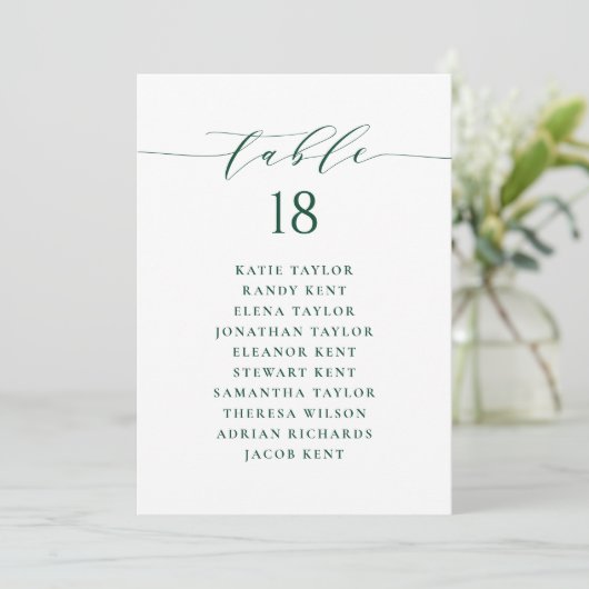 Groen Minimalistisch Script Zitschema Tafelnummer (Staand voorkant)