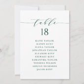 Groen Minimalistisch Script Zitschema Tafelnummer (Achterkant)
