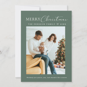 Groen minimalistisch vrolijk kerstfeest familie fo feestdagenkaart
