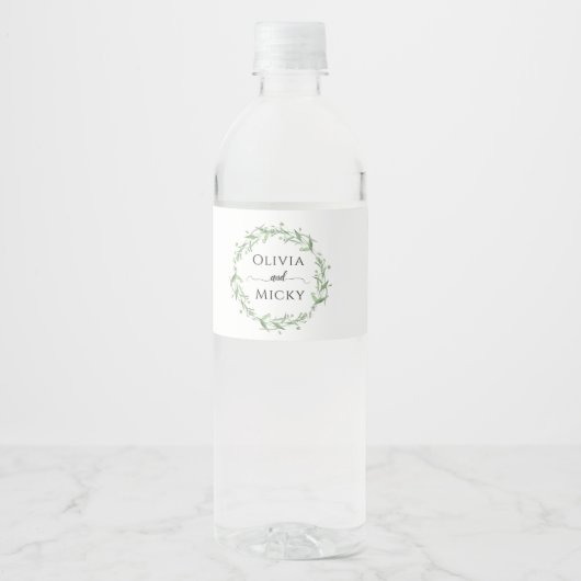 Groen Minimalistische Bruiloft Water Fles Labels Waterfles Etiket (Voorkant)