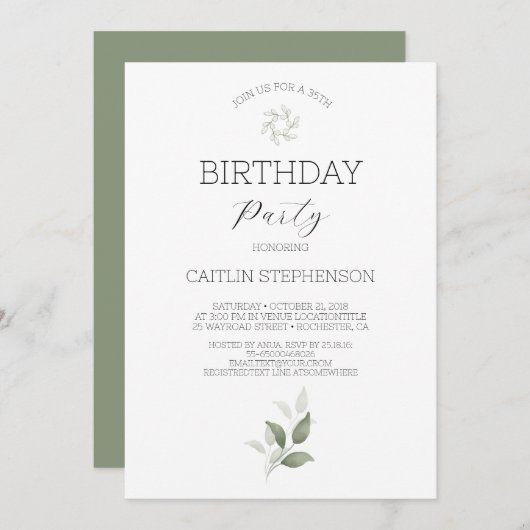 Groen Modern 35e verjaardagsfeest Kaart (Voorkant / Achterkant)