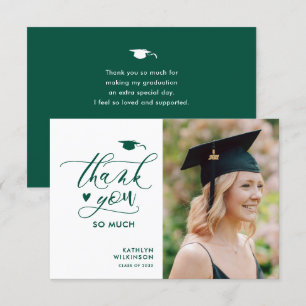 Groen modern Afstuderen met minimalistisch script  Bedankkaart