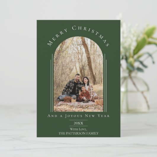 Groen Modern Arch Lijst Vakantie Fotokaart Feestdagenkaart (Staand voorkant)
