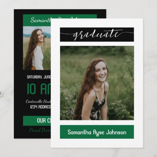 Groen Modern Blok 3-Foto Afstuderen Kaart (Voorkant / Achterkant)
