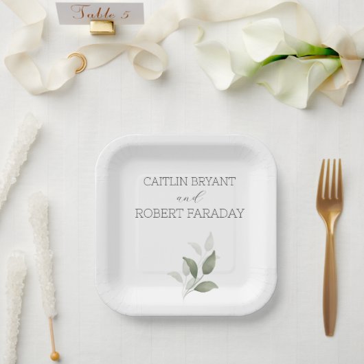 Groen Modern Bruiloft Papieren Bordje (Huwelijk)