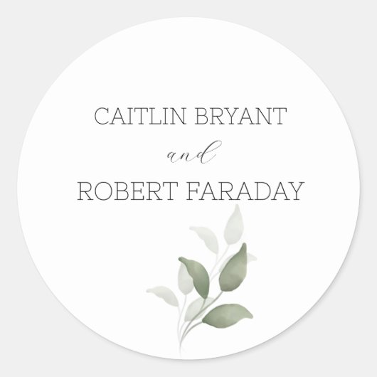 Groen Modern Bruiloft Ronde Sticker (Voorkant)