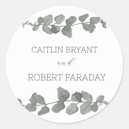 Groen Modern Bruiloft Ronde Sticker (Voorkant)