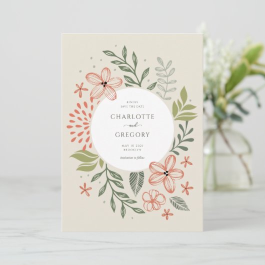 Groen Modern Bruiloft Save The Date Kaart (Staand voorkant)