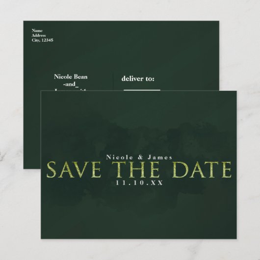 GROEN Modern Chic SAVE THE DATE Verloving Briefkaart (Voorkant / Achterkant)