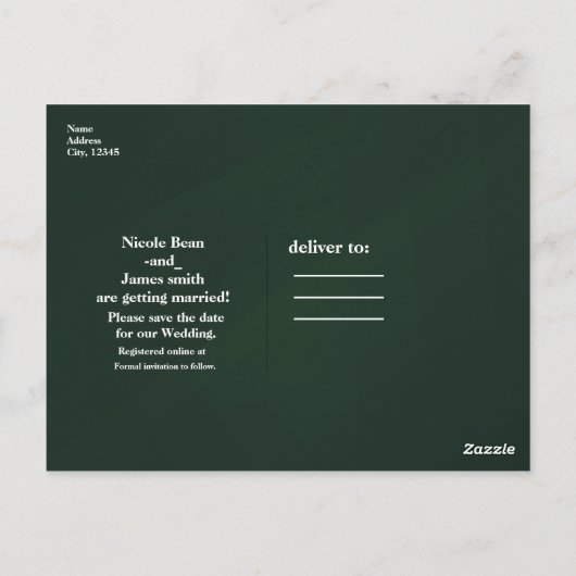 GROEN Modern Chic SAVE THE DATE Verloving Briefkaart (Achterkant)
