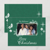 Groen Modern Christmas Family Photo Briefkaart (Voorkant / Achterkant)
