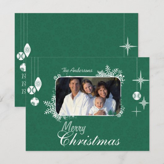 Groen Modern Christmas Family Photo Briefkaart (Voorkant / Achterkant)