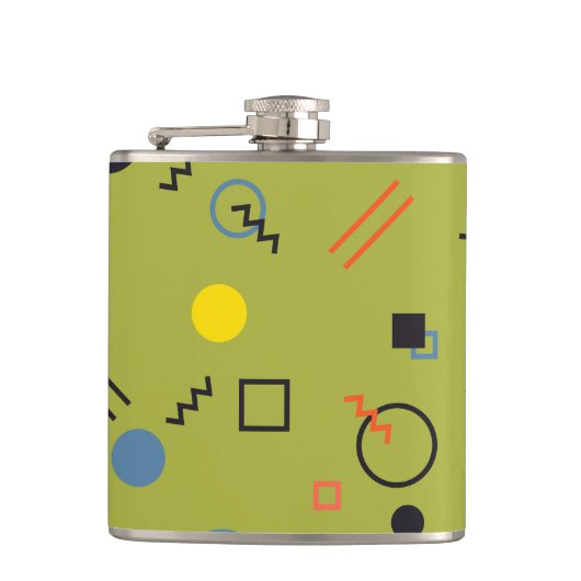 Groen, modern, cool, trendy, urban, Memphis patroo Heupfles (Voorkant)