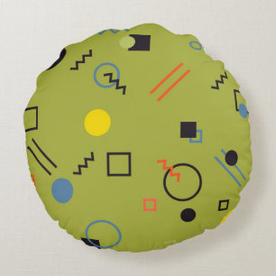 Groen, modern, cool, trendy, urban, Memphis patroo Rond Kussen