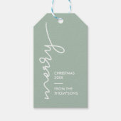 Groen modern, eenvoudig kerstscript cadeaulabel (Voorkant)
