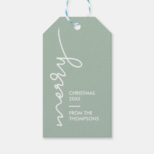 Groen modern, eenvoudig kerstscript cadeaulabel (Voorkant)