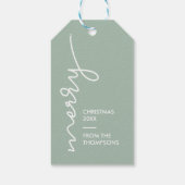 Groen modern, eenvoudig kerstscript cadeaulabel (Achterkant)
