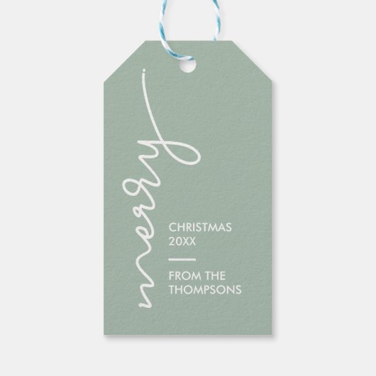 Groen modern, eenvoudig kerstscript cadeaulabel (Achterkant)