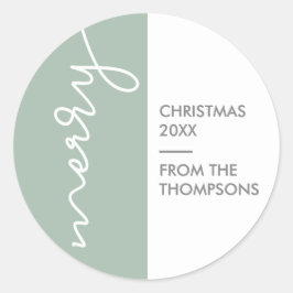 Groen modern, eenvoudig kerstscript ronde sticker