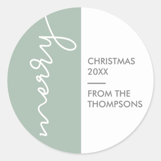 Groen modern, eenvoudig kerstscript ronde sticker (Voorkant)