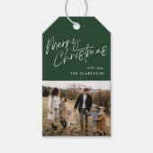Groen Modern Eenvoudig Script Foto Vrolijk Kerstfe Cadeaulabel (Voorkant)
