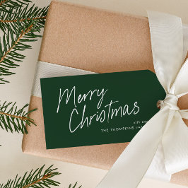 Groen Modern Eenvoudig Script Vrolijk Kerstfeest Cadeaulabel