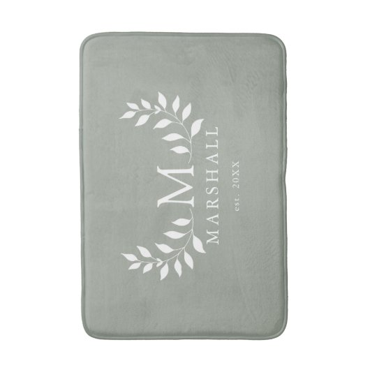 Groen Modern Elegant Bloemmonogram Familienaam Badmat (Voorkant Verticaal)
