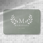 Groen Modern Elegant Bloemmonogram Familienaam Badmat