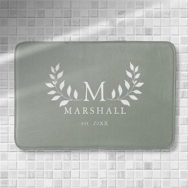 Groen Modern Elegant Bloemmonogram Familienaam Badmat